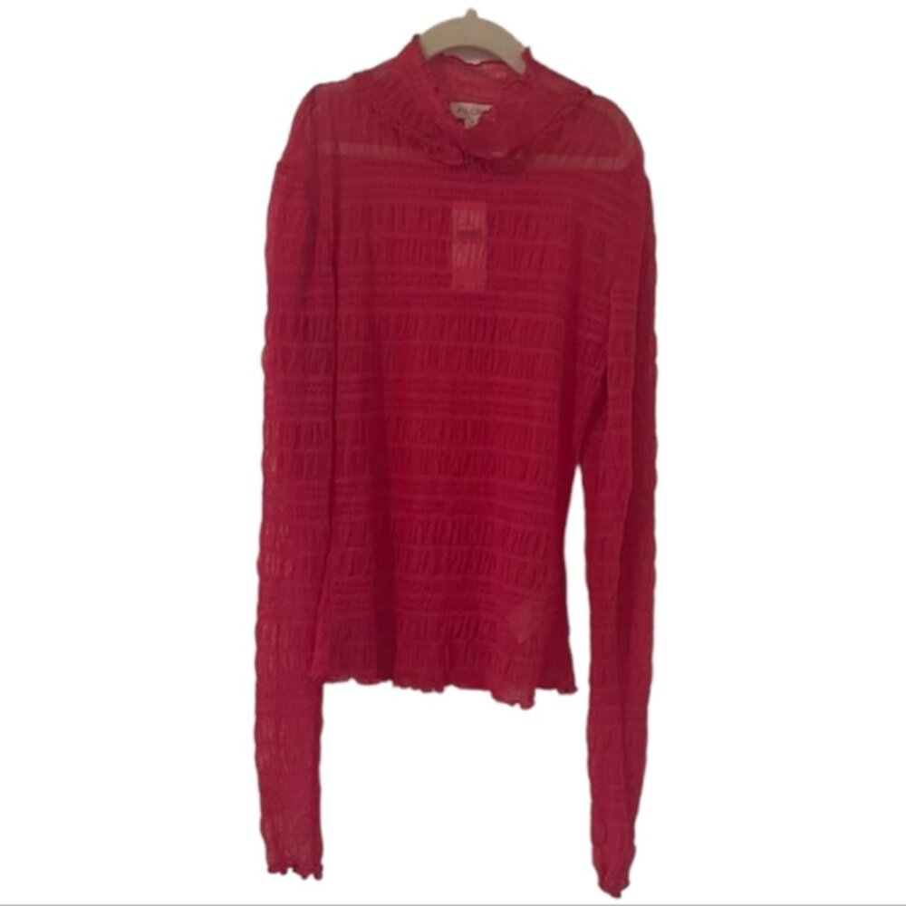 Pink Anthropologie Pilcro Women's Smocked Mesh Turtleneck Top